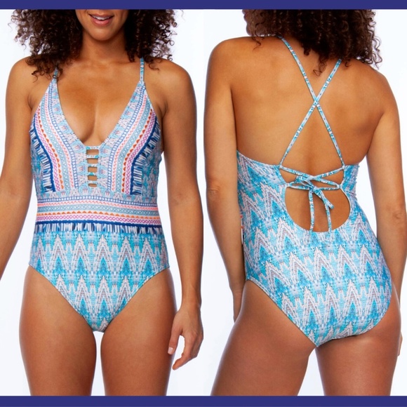 NEW $125 La Blanca Swimwear‎ Milano Plunge One-Piece Swimsuit [SZ 10 ] - Picture 1 of 8